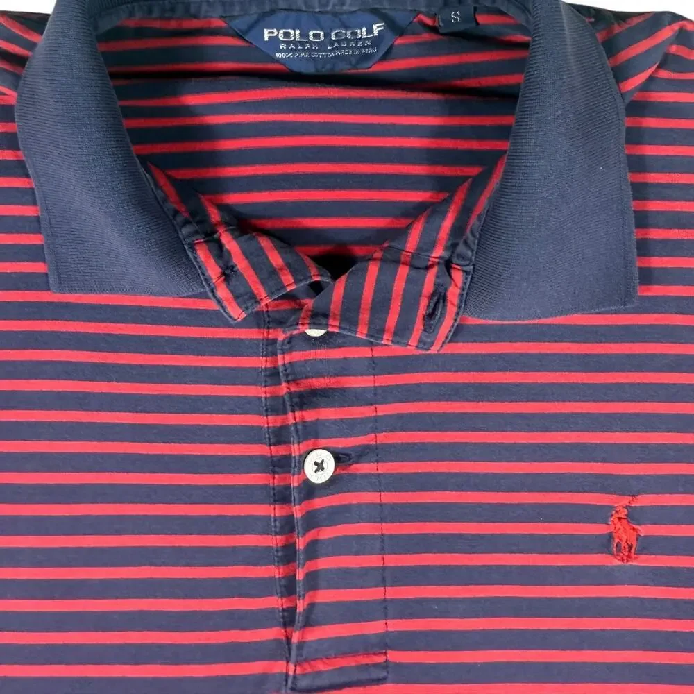 Polo‎ Golf Ralph Lauren Men's Shirt XL Navy Red Striped Short Sleeve Golf Casual